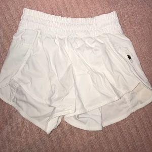 white lulu running shorts